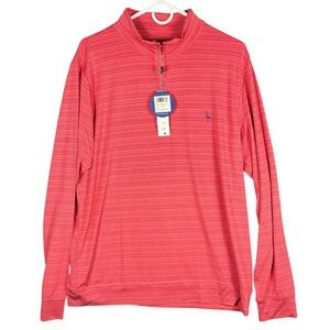 TailorByrd Performance Pullover Mens XL Cherry Red Stripe 1/4 Zip Golf NEW